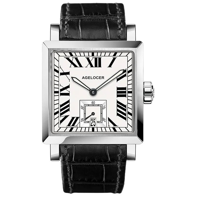 Lamp Post Original Codex men's square automatic mechanical watch with a sleek business formal design and stainless steel band.