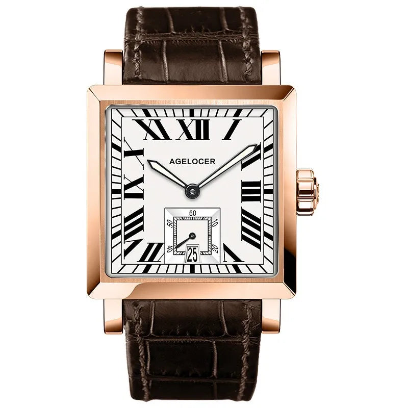 Lamp Post Original Codex men's square automatic mechanical watch, with a sleek business formal design and stainless steel band.