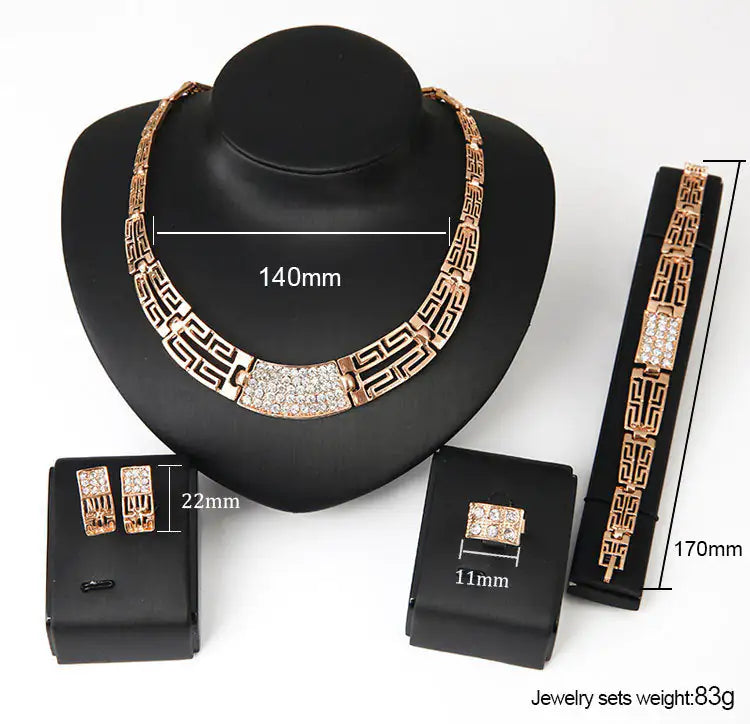Gold Indian bridal jewelry set for women, featuring traditional earrings, necklace, and bangles, by Lamp Post.