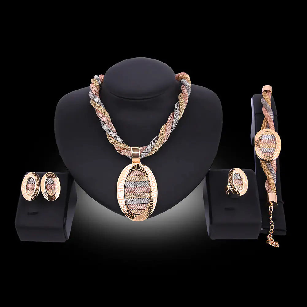 Gold Indian bridal jewelry set with intricate designs, including necklace, earrings, and bangles, designed for women’s wedding adornment.