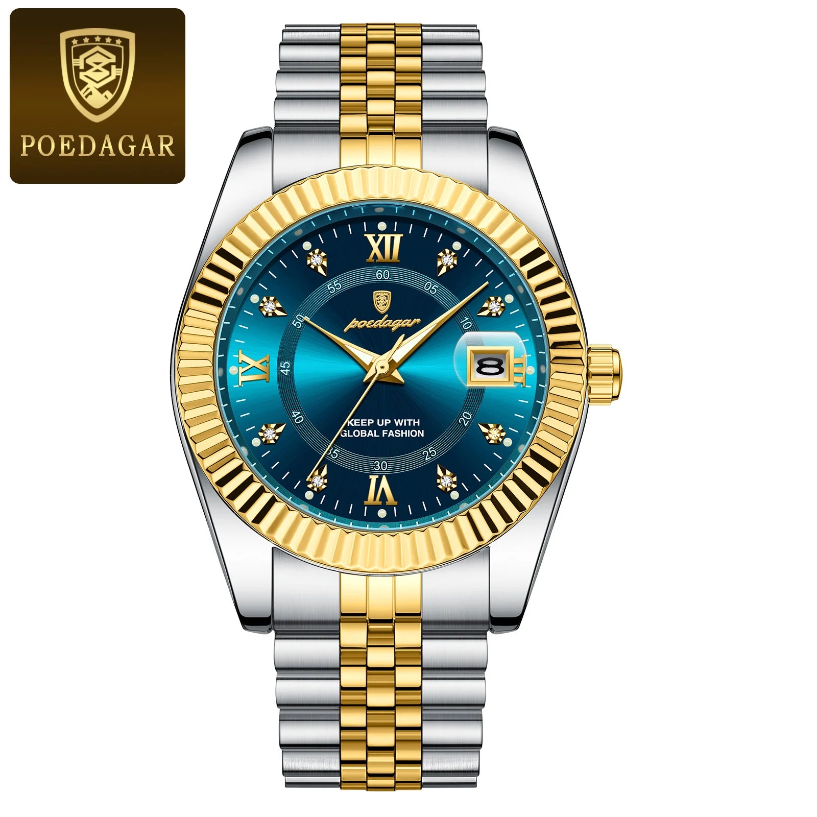 Lamp Post men's square automatic mechanical watch with gold and white dial, ideal for business formal wear and special occasions.