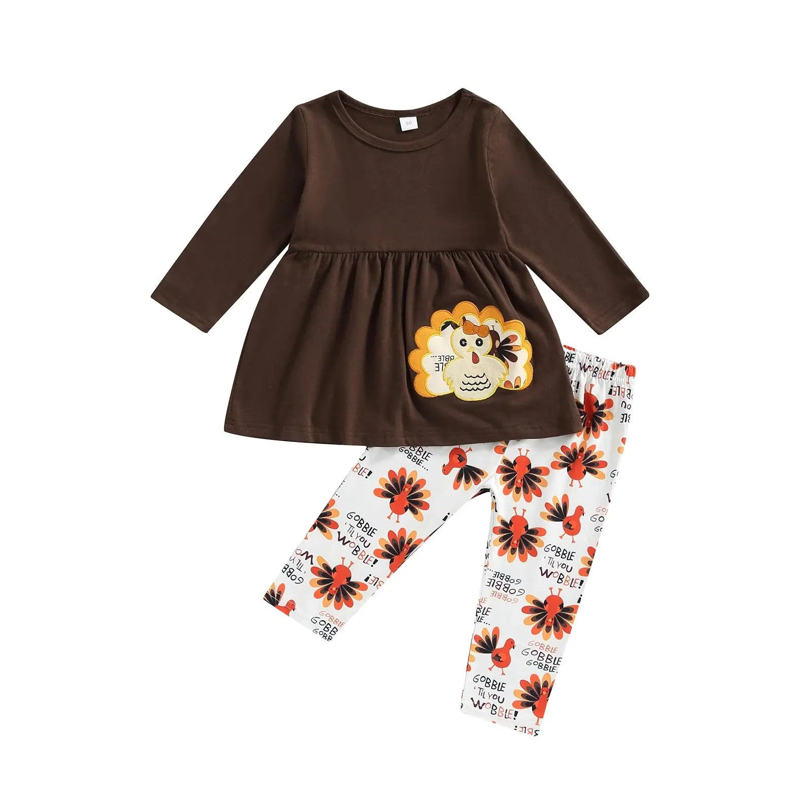 Lamp Post toddler girls Thanksgiving outfit with long sleeve dress and pants, suitable for ages 0-6 years, soft and comfortable fabric.