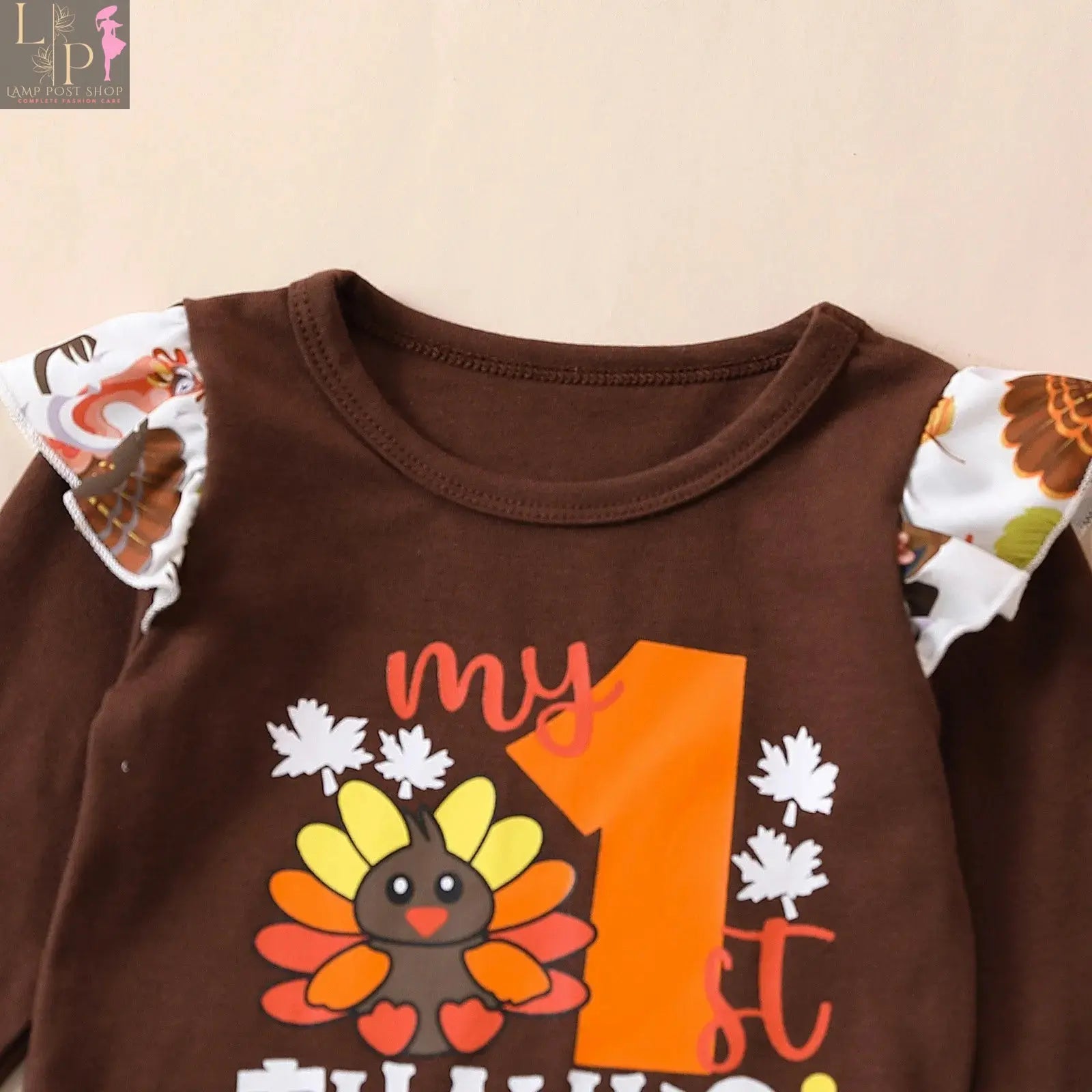 Lamp Post baby girl dress in coffee for 12-24 months, part of Thanksgiving outfits sets, perfect for infant girl holiday wear.