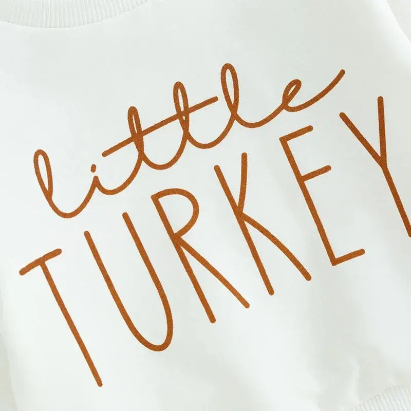 Baby boy autumn Thanksgiving long sleeve sweatshirt with letter print and solid color pants, cute festival outfit from Lamp Post.