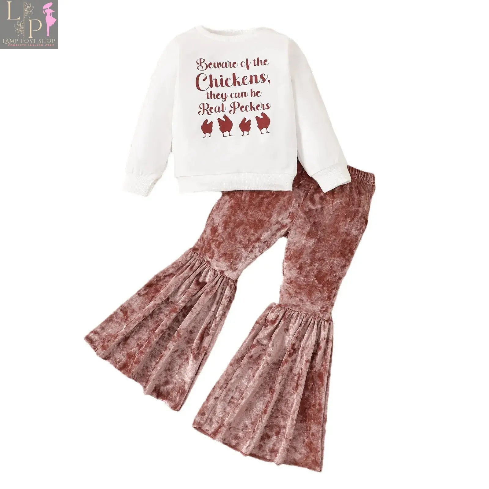 White 3-7Y girls' long sleeve Thanksgiving letter print top and pants 2-piece outfit set from Lamp Post.