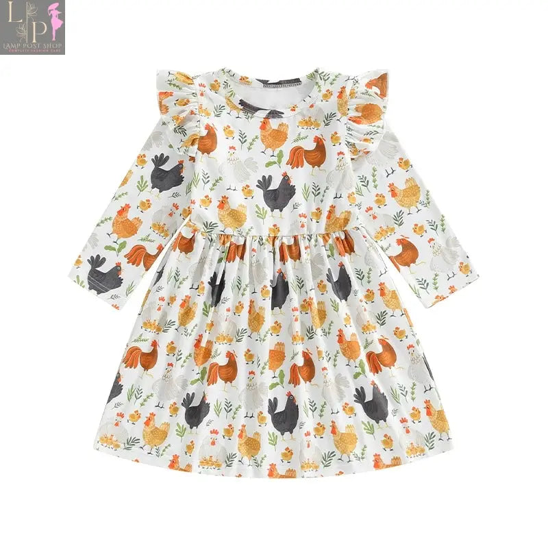 White long-sleeve girls' Thanksgiving dress by Lamp Post for ages 6 months to 6 years, perfect for fall celebrations.