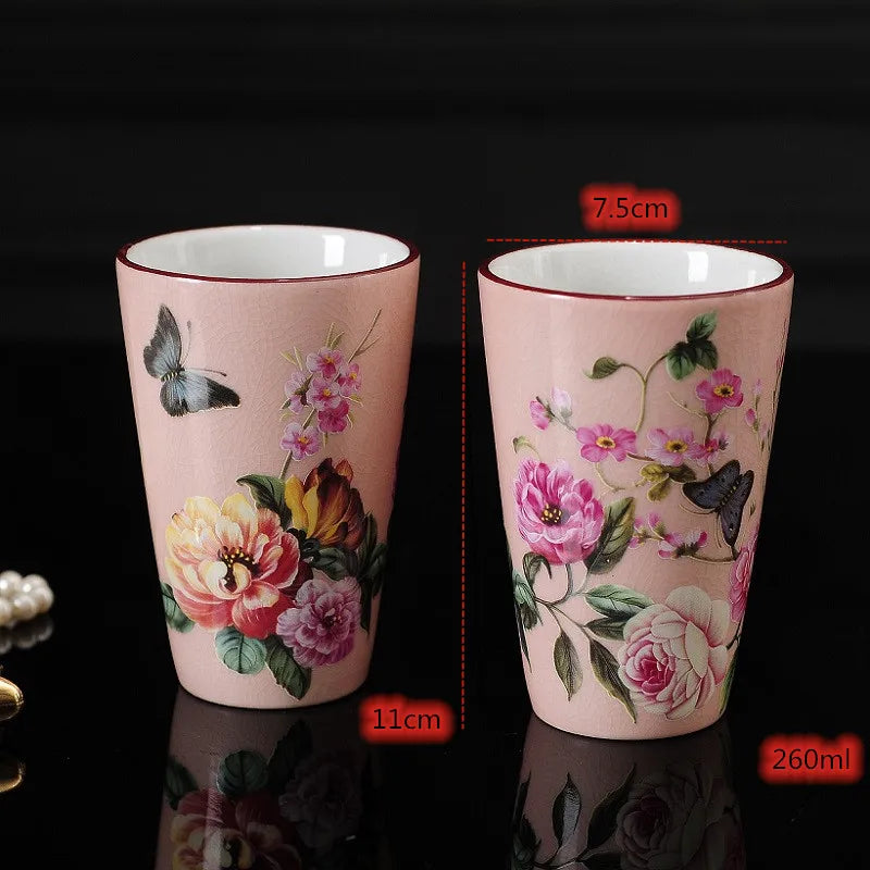 Lamp Post luxury pink rose ceramic bath accessories set with toothbrush holder, soap dispenser, soap dish, and bathroom cup.