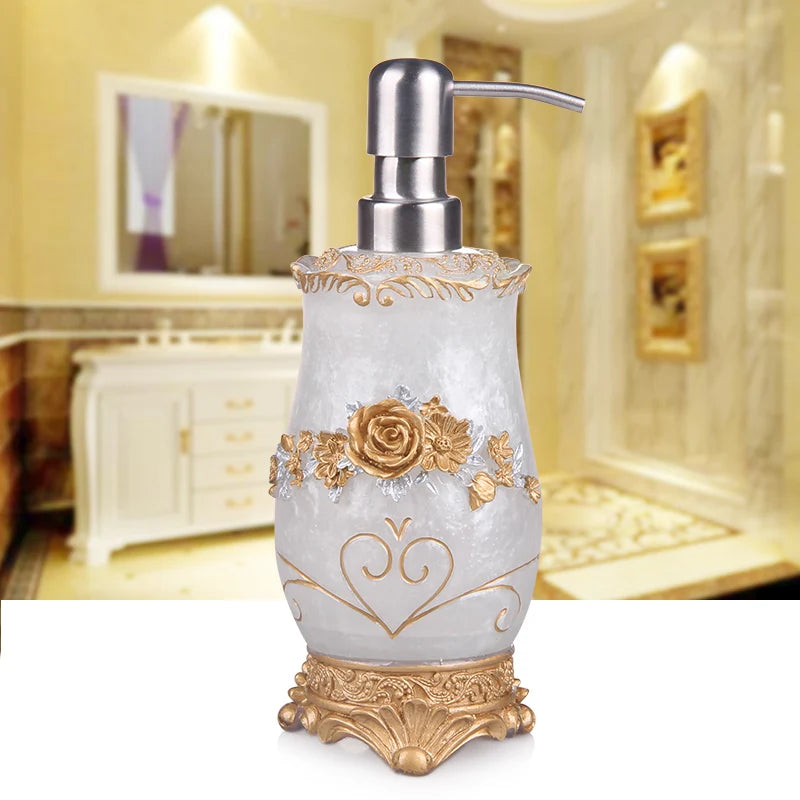 Lamp Post 5-piece bathroom set including soap dispenser, toothbrush holder, cup, soap dish, tray, toilet brush, and wastebin