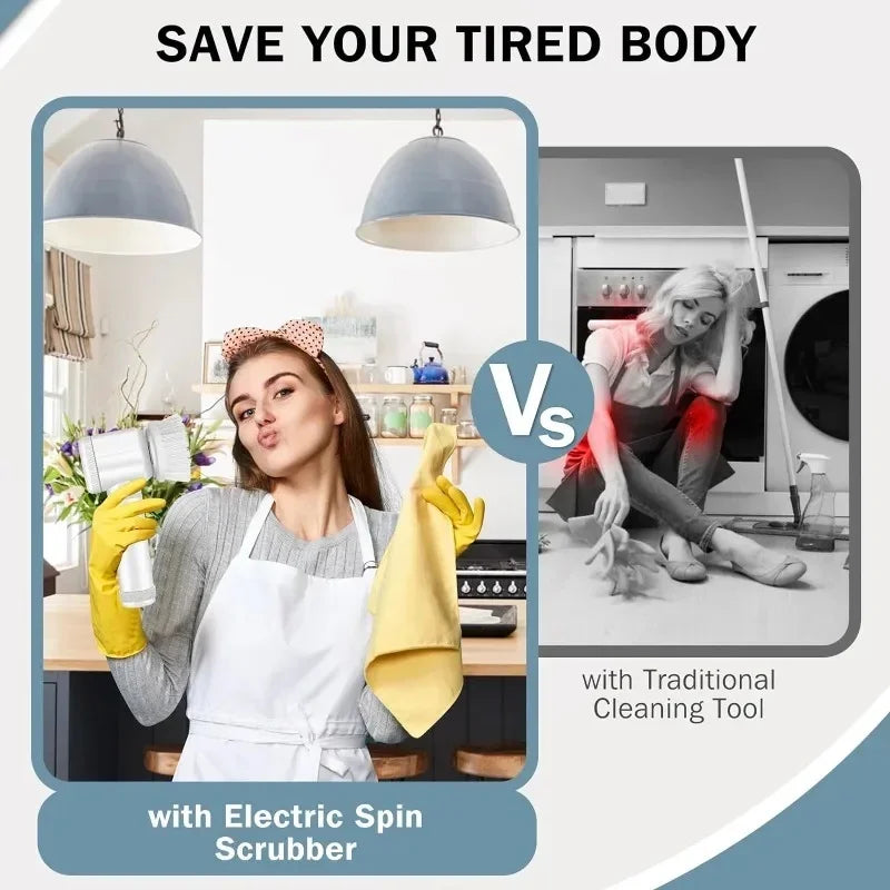 Electric Spin Scrubber from Lamp Post with 5 replaceable brush heads for efficient bathroom cleaning.
