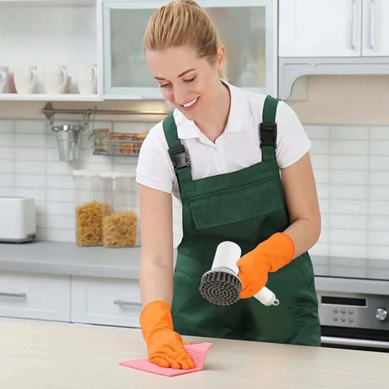 Lamp Post bathroom cleaning brush for kitchen dishes, bathtub, and tile scrubbing, with black handle and durable bristles.