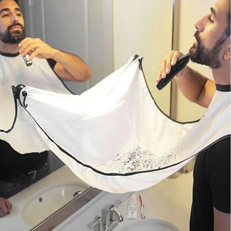 Black shaving cloth for bathroom by Lamp Post, designed for male beard trimming and grooming.