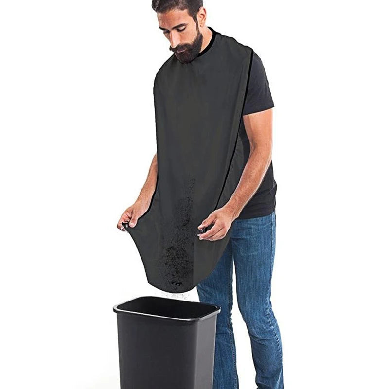 Black shaving cloth for bathroom by Lamp Post, designed for male beard trimming and grooming.