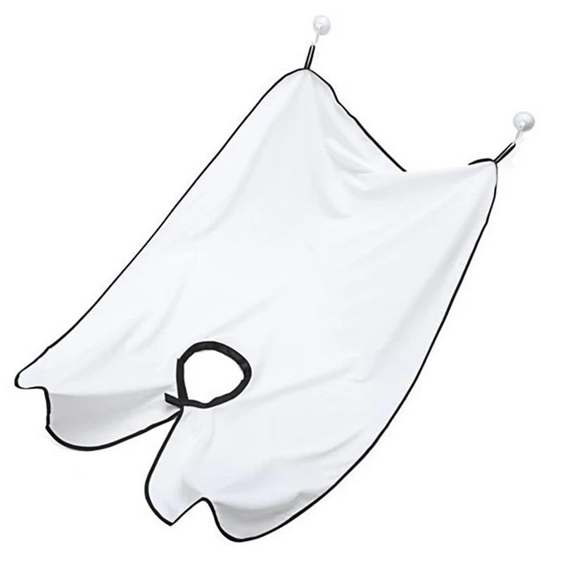 Black shaving cloth for bathroom, male beard cutting clothing, made by Lamp Post, designed to protect clothing during grooming.