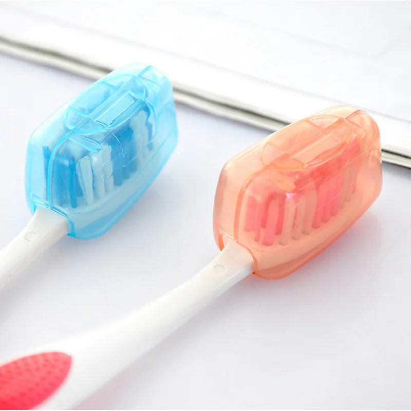 Set of five Lamp Post portable toothbrush head cover caps in assorted colors, designed for bathroom toothbrush protection.