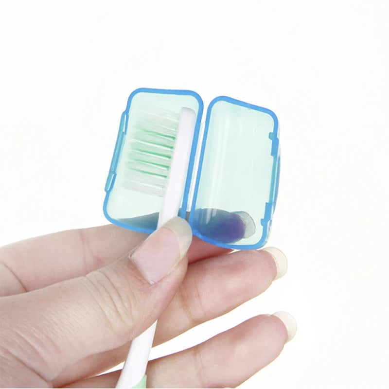 Set of five portable toothbrush head cover caps by Lamp Post, designed for bathroom use and toothbrush protection.