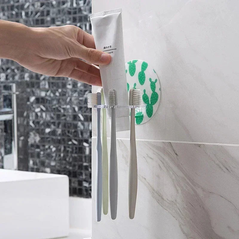 Lamp Post kids toothbrush holder and bathroom storage rack, transparent plastic organizer for children's toothbrushes and bathroom gadgets.