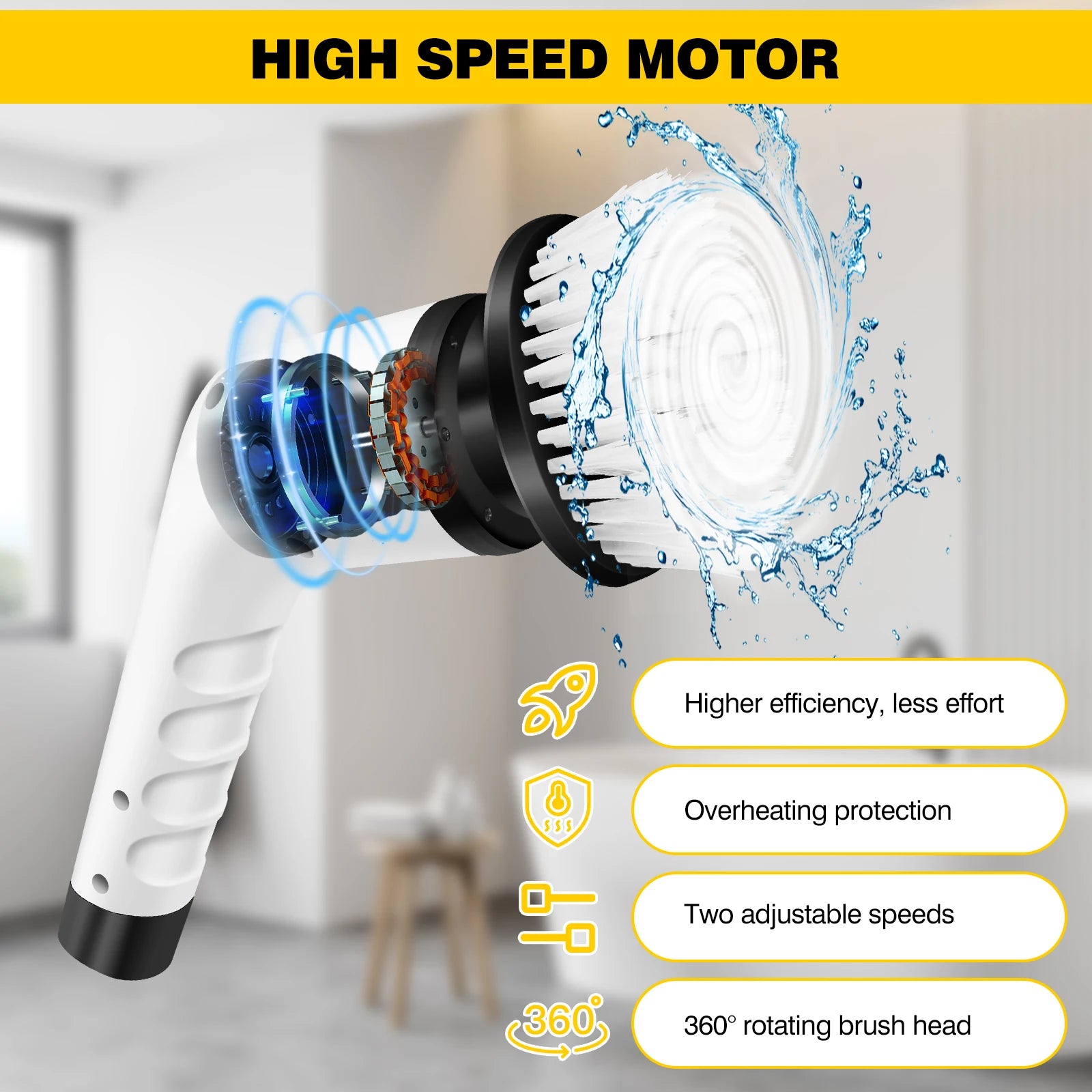 Lamp Post hand-held electric cleaning brush set with three bathroom tools for multi-functional automatic bathroom cleaning.