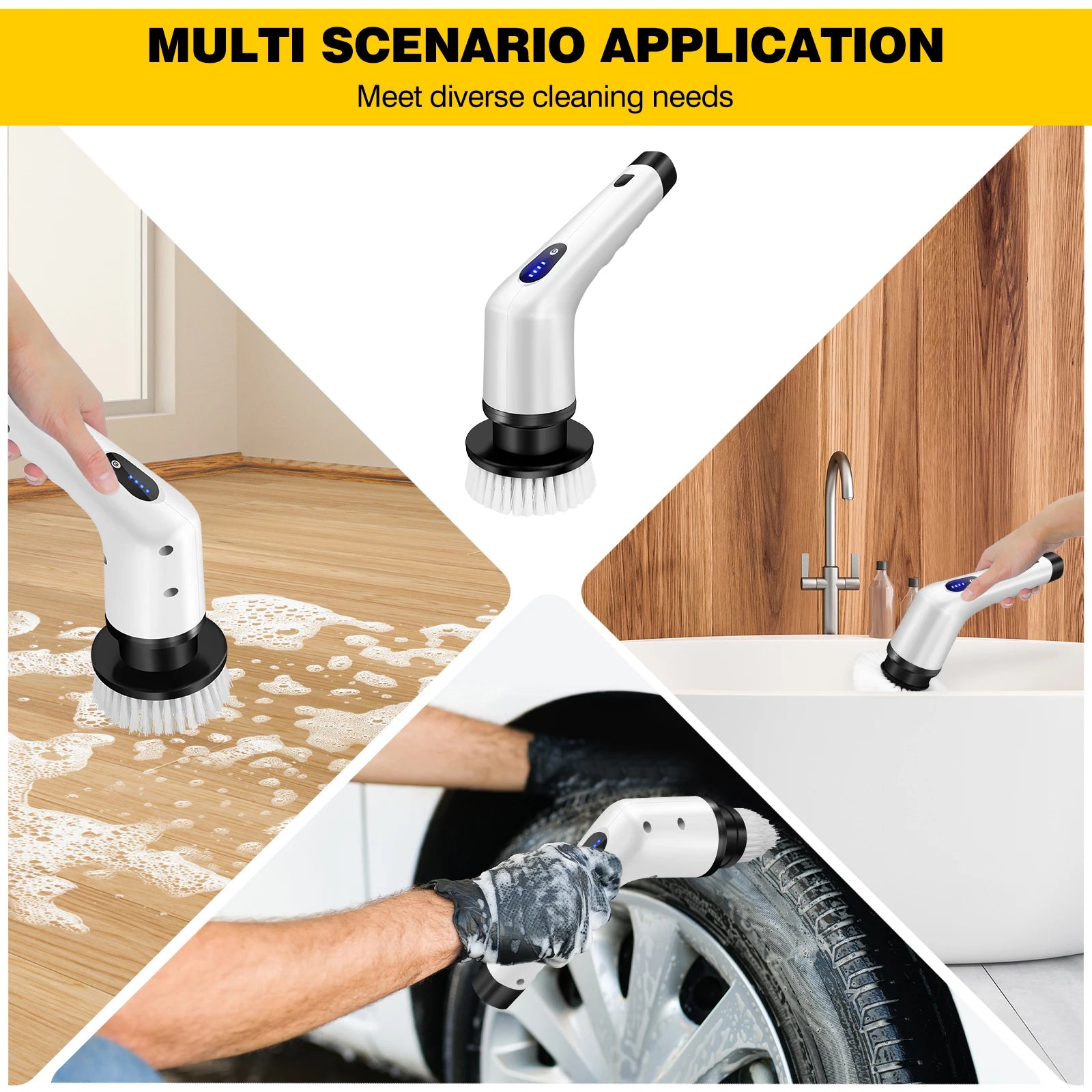 Lamp Post hand-held electric bathroom cleaning brush set with three multi-functional automatic bathroom tools for efficient cleaning.
