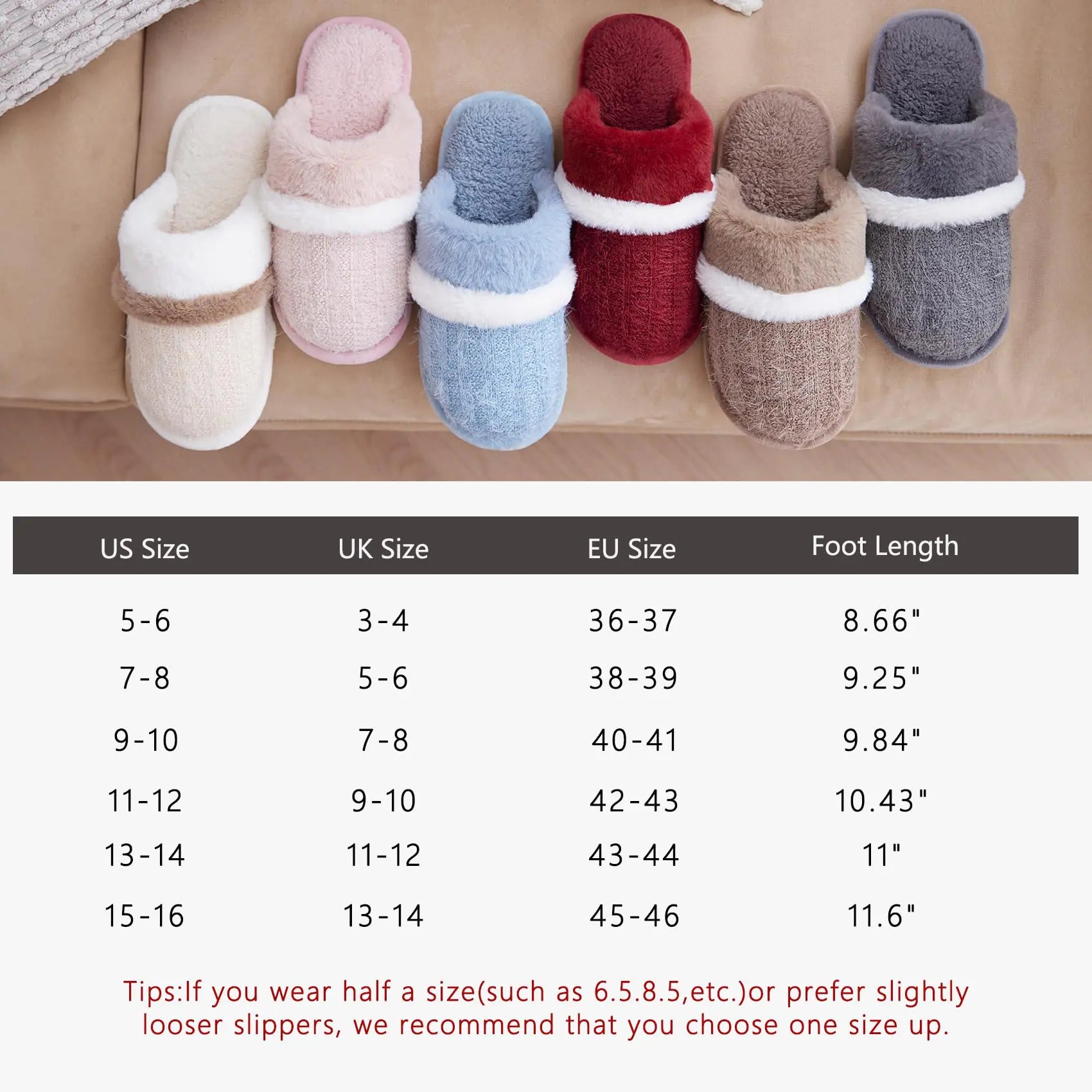 Beige fuzzy house shoes with memory foam from Lamp Post, designed for women and men for cozy indoor comfort.