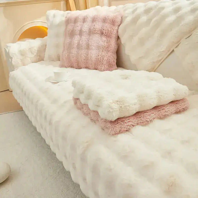 Beige Lamp Post non-slip sofa covers on a 70x70cm sofa, showcasing their snug fit and textured fabric to prevent slipping.