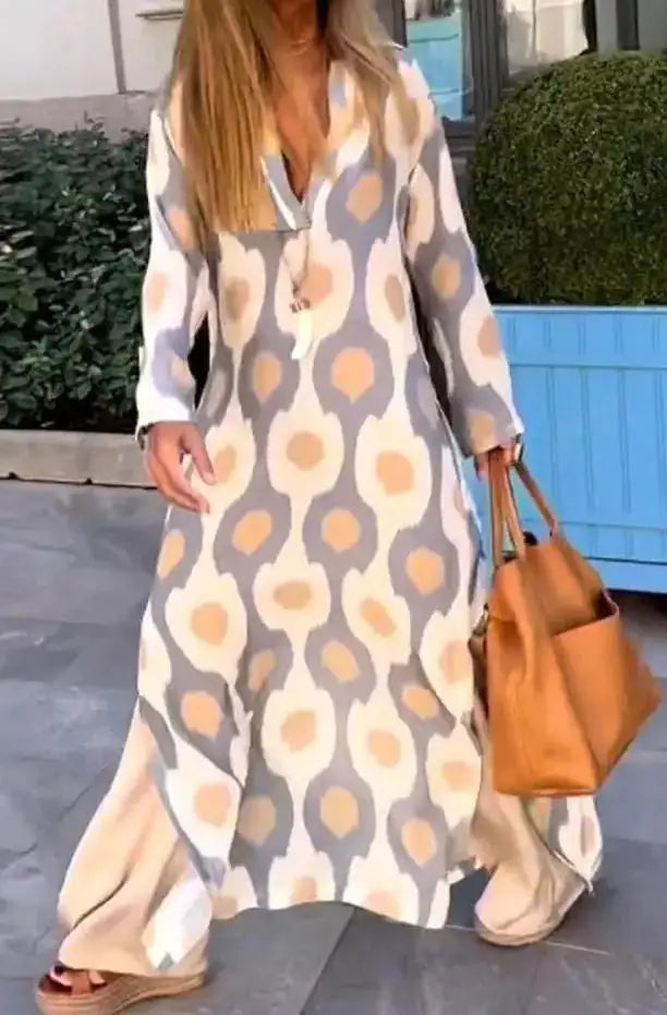 Beige women's maxi dress by Lamp Post featuring a flowing design and comfortable fit.