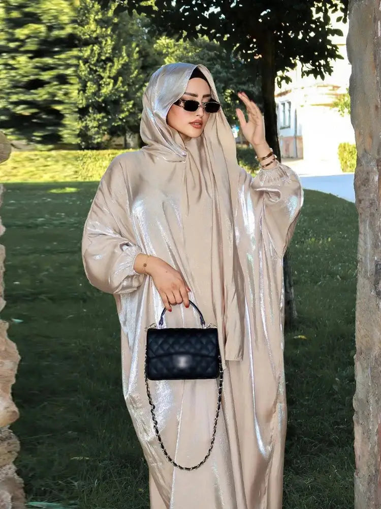 Beige summer abaya dress for women by Lamp Post, featuring a flowing, modest design perfect for warm weather.
