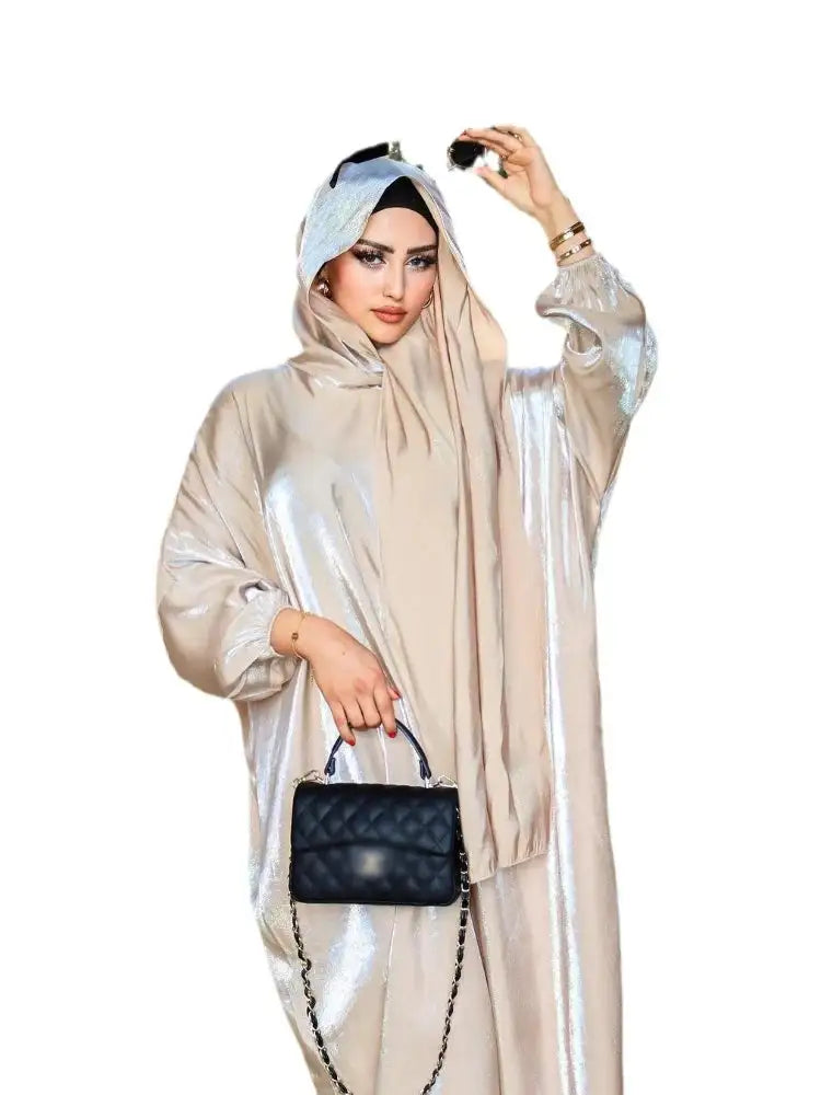 Beige summer abaya dress for women by Lamp Post, featuring a flowy, modest design with long sleeves and a relaxed fit.