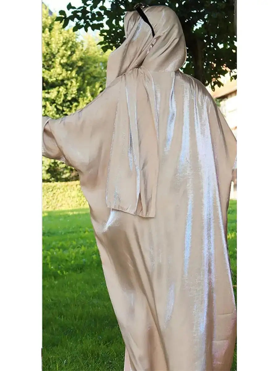 Beige summer abaya dress for women by Lamp Post, featuring a flowing, modest design with long sleeves and a relaxed fit.