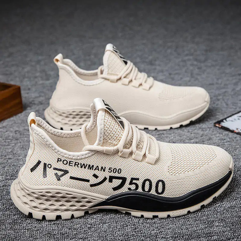 Light beige outdoor women's sneakers by Lamp Post featuring breathable fabric and comfortable sole for casual wear.