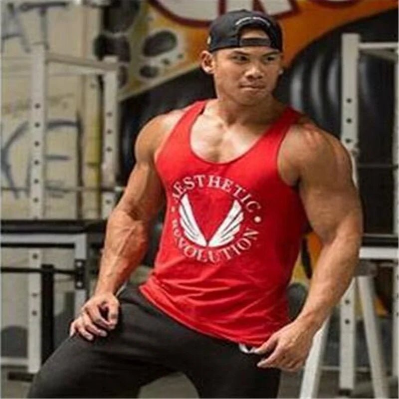 Black men's bodybuilding tank top by Lamp Post, showcasing a fitted sleeveless athletic shirt for muscle training.