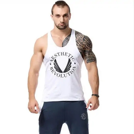 Black men's bodybuilding tank top by Lamp Post, showcasing a fitted athletic design with sleeveless style for workout comfort.
