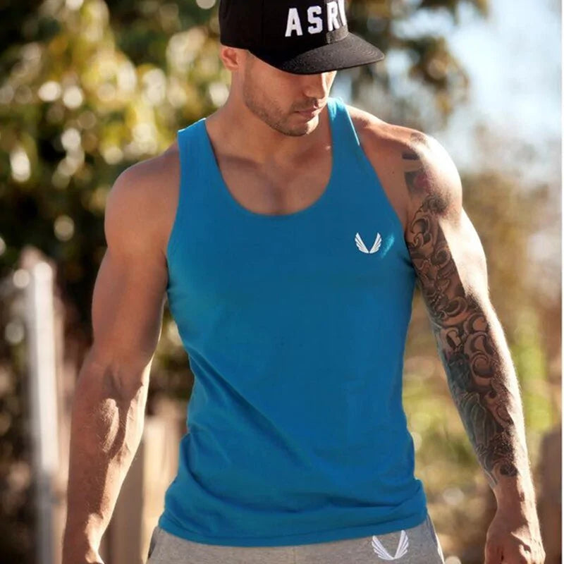 Black men's bodybuilding tank top from Lamp Post, featuring a fitted design suitable for workout and gym attire.