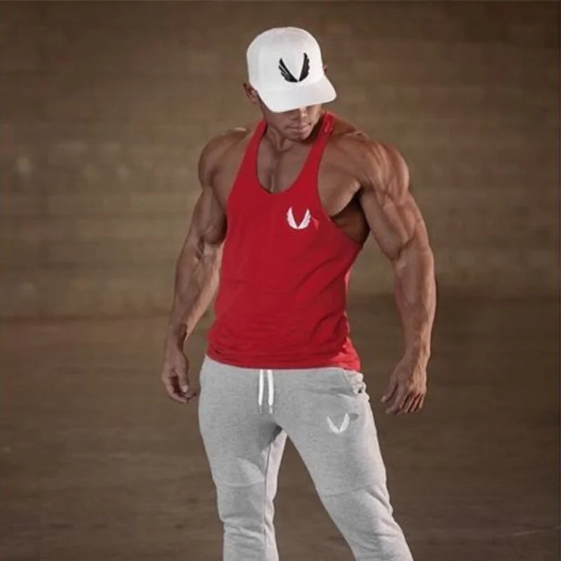 Black Lamp Post men's tank top for bodybuilding, fitted athletic clothing, showing a sleeveless design on a model.