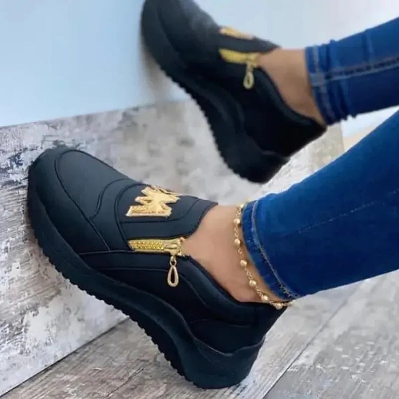 Black women's casual sneakers by Lamp Post, featuring comfortable slip-on design and stylish casual footwear.