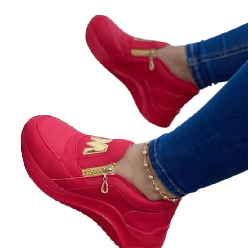 Black women's casual sneakers by Lamp Post with white soles, comfortable slip-on design, perfect for everyday wear.
