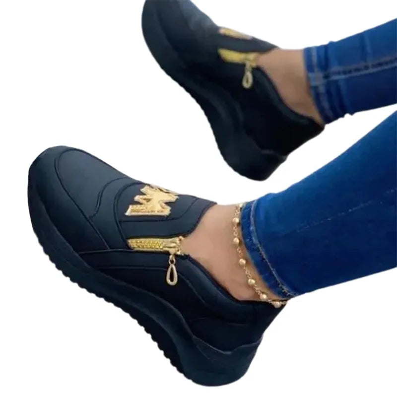 Black women casual sneakers by Lamp Post featuring comfortable slip-on design and stylish appearance.