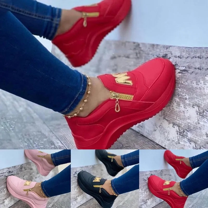 Black women casual sneakers by Lamp Post with white sole, showcasing comfortable slip-on design and stylish everyday footwear.