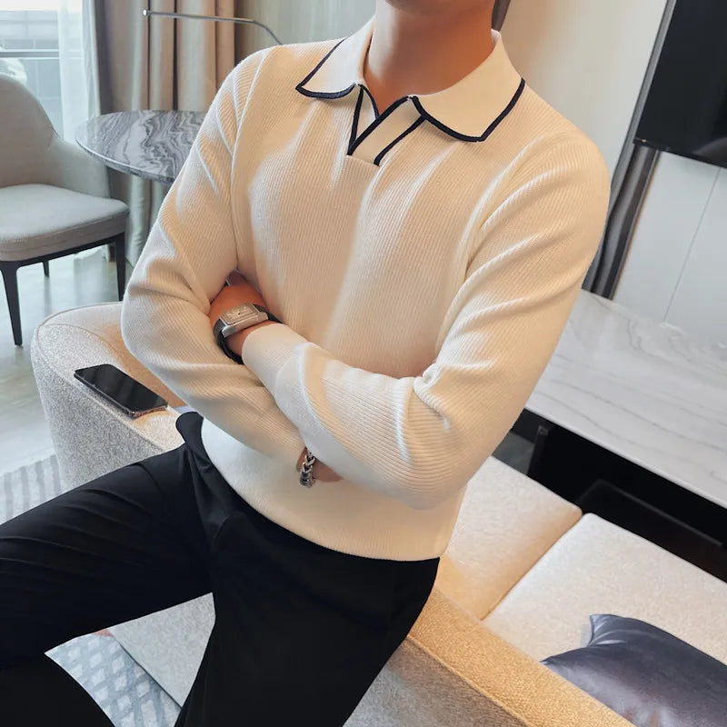 Men's black knitted winter blazer with lapel, from Lamp Post, shown on an Asian male model, size XL, 172cm tall.