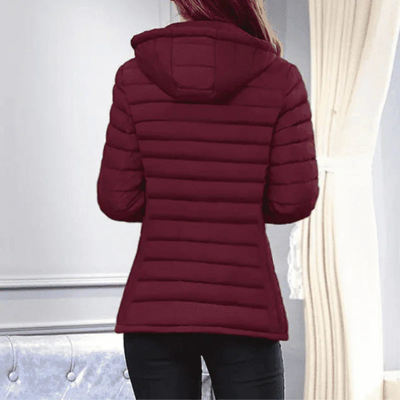 Black Lamp Post extra small puffer coat with quilted design and hood, ideal for cold weather.
