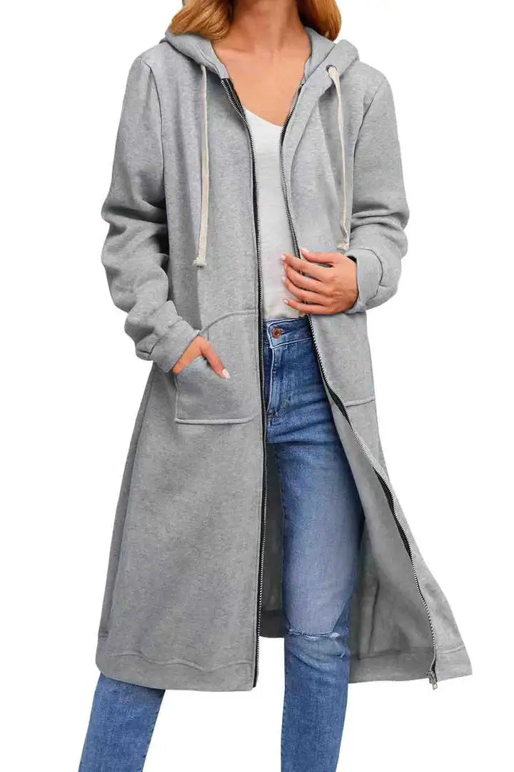 Black hooded jacket for women by Lamp Post, featuring a cozy design and front pockets.