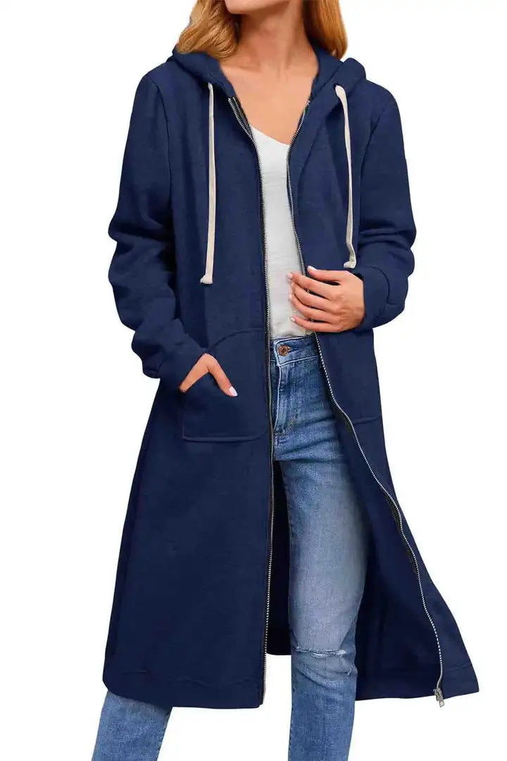 Black hooded jacket for women by Lamp Post, featuring a stylish and comfortable design with a hood and full-length sleeves.
