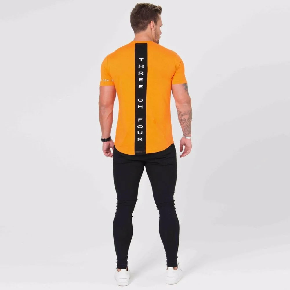Men's black fitness t-shirt by Lamp Post, medium size, made from comfortable athletic fabric, displayed on a hanger.
