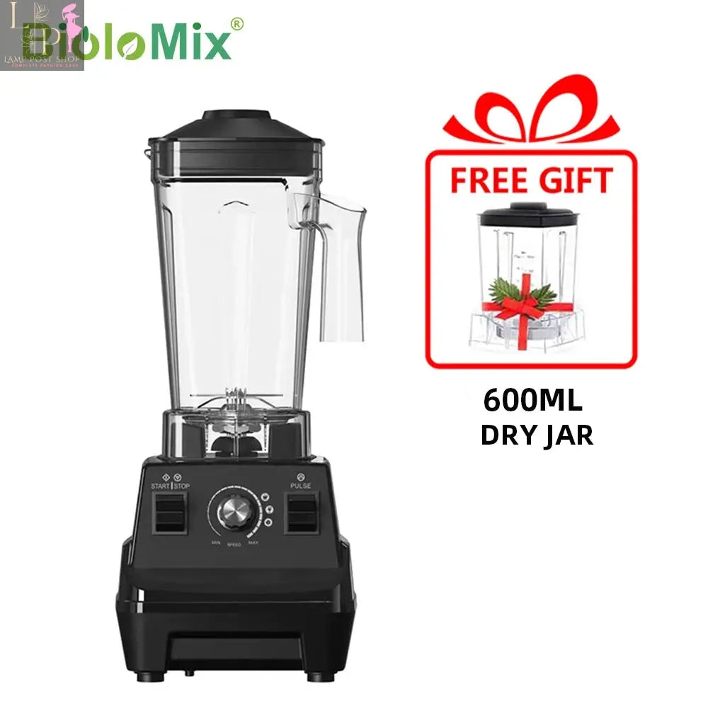 Lamp Post BioloMix 1800W high-power smoothie blender with dual BPA-free jars, black color, EU plug, and modern design.
