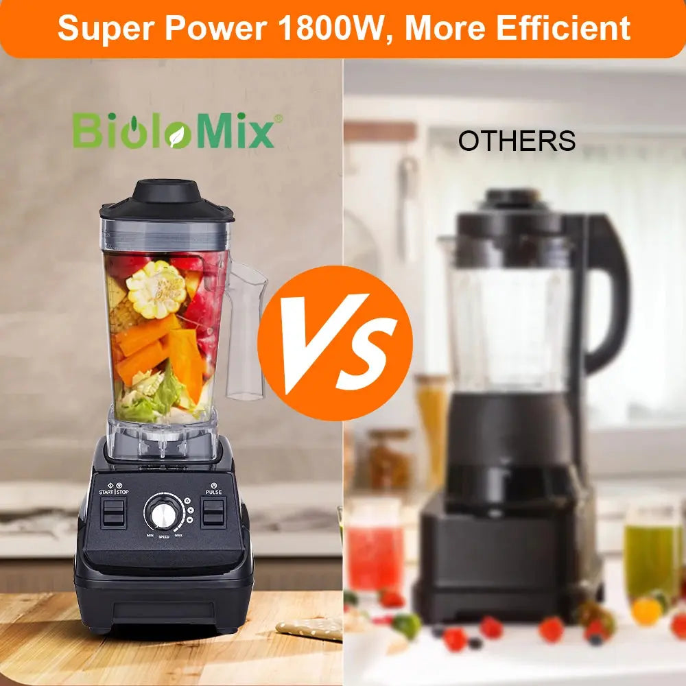 Lamp Post BioloMix 1800W high power smoothie blender with BPA-free dual jars, black color, EU plug, and durable design.