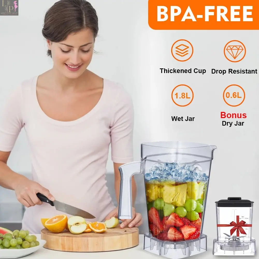 Lamp Post BioloMix 1800W high-power smoothie blender with BPA-free dual jars, black finish, EU plug, powerful motor for blending.