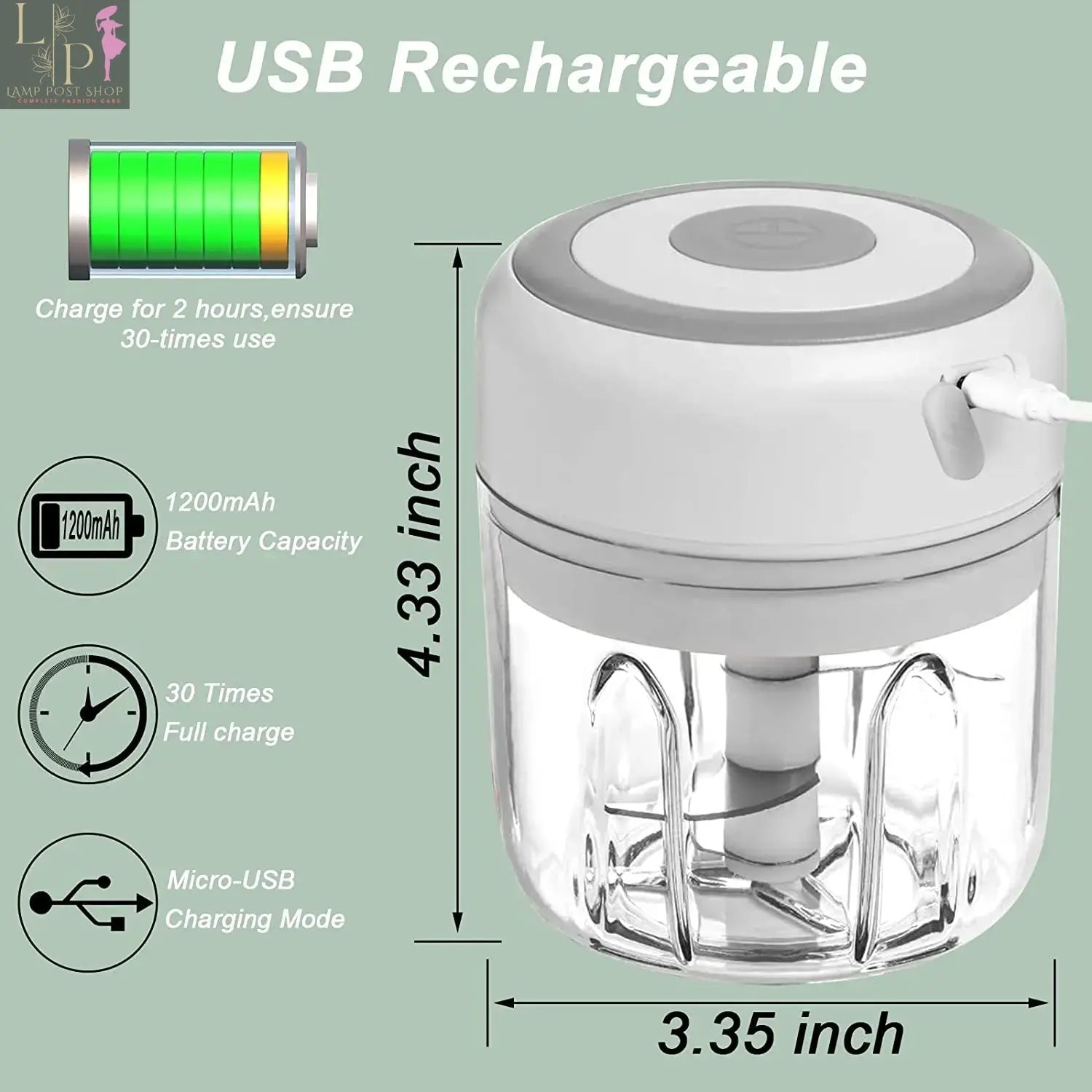 Pink Lamp Post Mini Electric Garlic Chopper Blender, compact 100ml 3-in-1 device for garlic and food preparation.