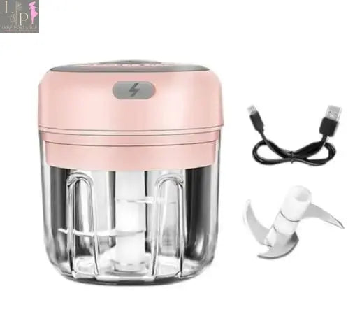 Pink Lamp Post Mini Electric Garlic Chopper Blender with 100ml capacity, compact 3-in-1 design for quick garlic chopping.