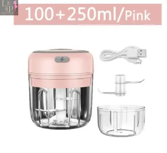 Pink Lamp Post Mini Electric Garlic Chopper Blender, compact 3-in-1 device for chopping garlic and small ingredients.