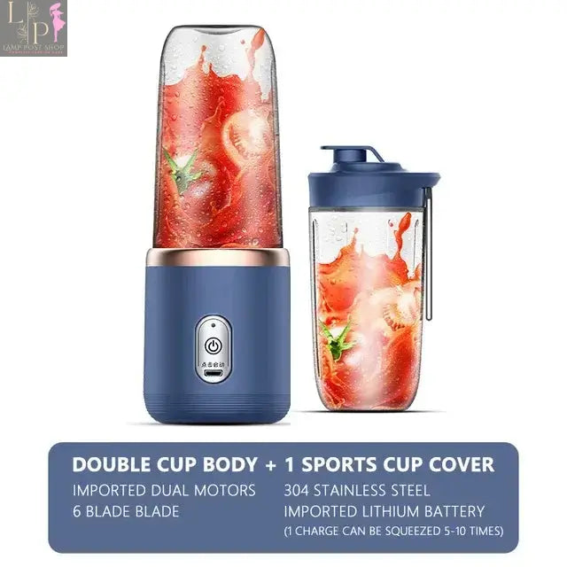 Pink portable juicer blender from Lamp Post, compact and lightweight for fresh smoothies and juices on the go.
