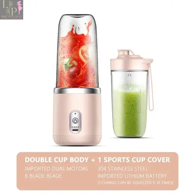 Pink portable juicer blender by Lamp Post with a compact design, perfect for on-the-go smoothies and fresh juice.